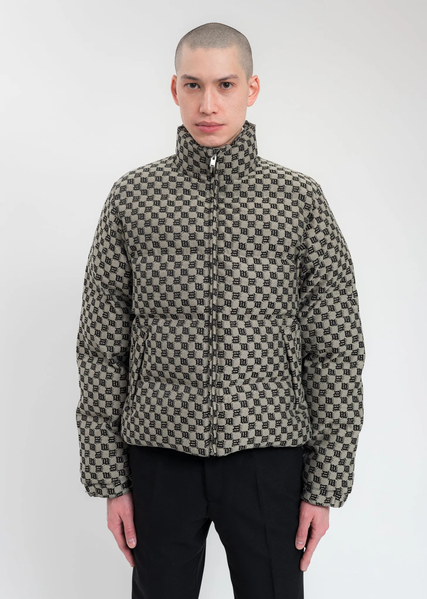 Beige Signature Monogram Jacquard Puffer Jacket