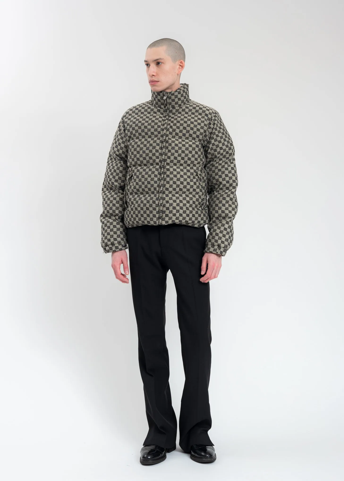 Beige Signature Monogram Jacquard Puffer Jacket