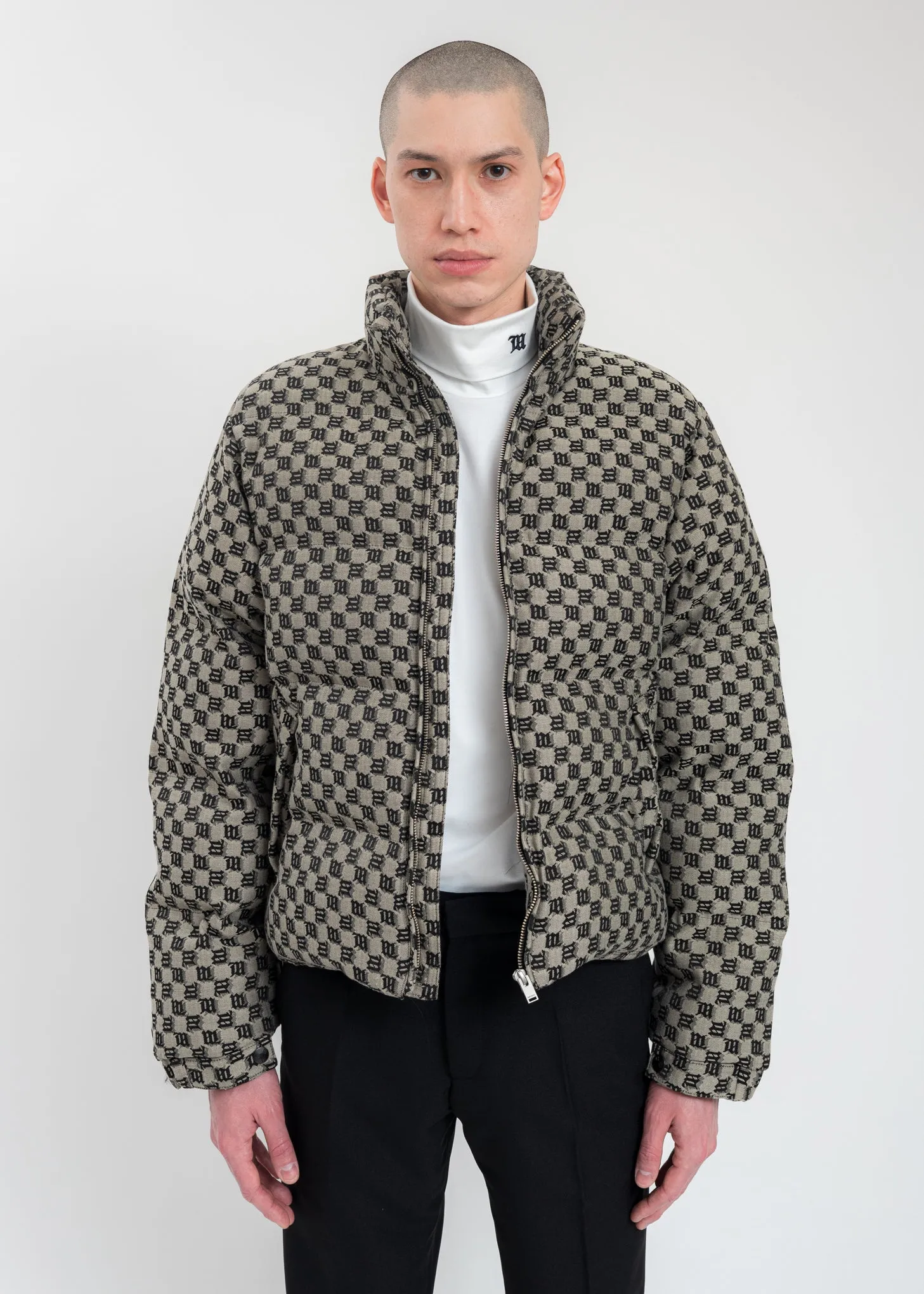 Beige Signature Monogram Jacquard Puffer Jacket