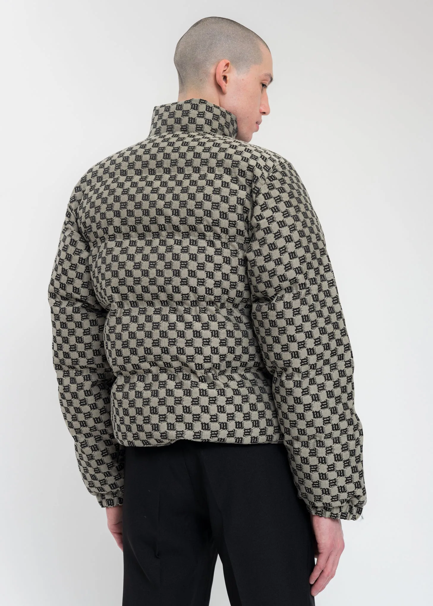 Beige Signature Monogram Jacquard Puffer Jacket