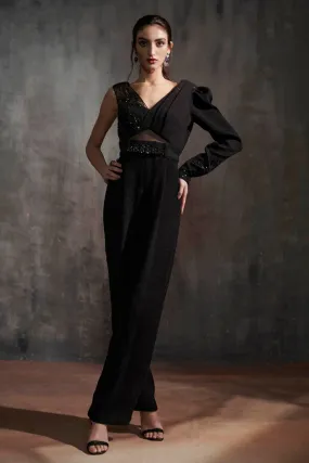 Black Embroidered Jumpsuit