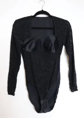 Black Floral Mesh Bodysuit - M
