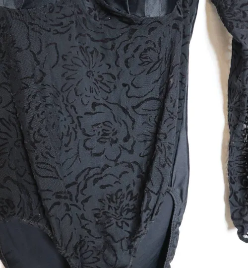 Black Floral Mesh Bodysuit - M