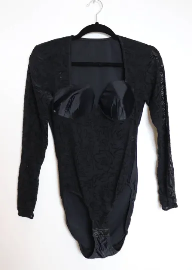 Black Floral Mesh Bodysuit - M