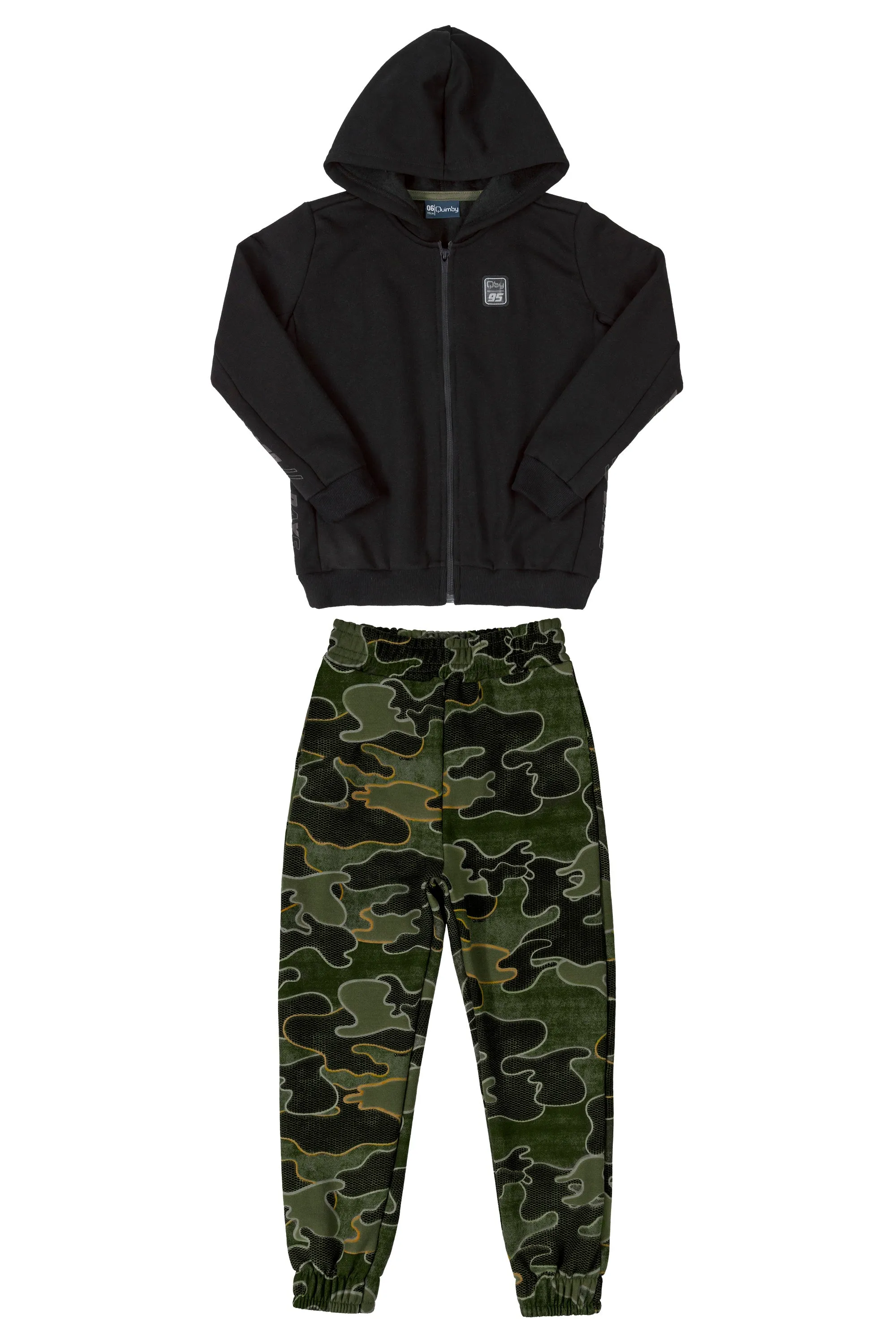 Black Hooded Zip Up & Camo Jogger Set