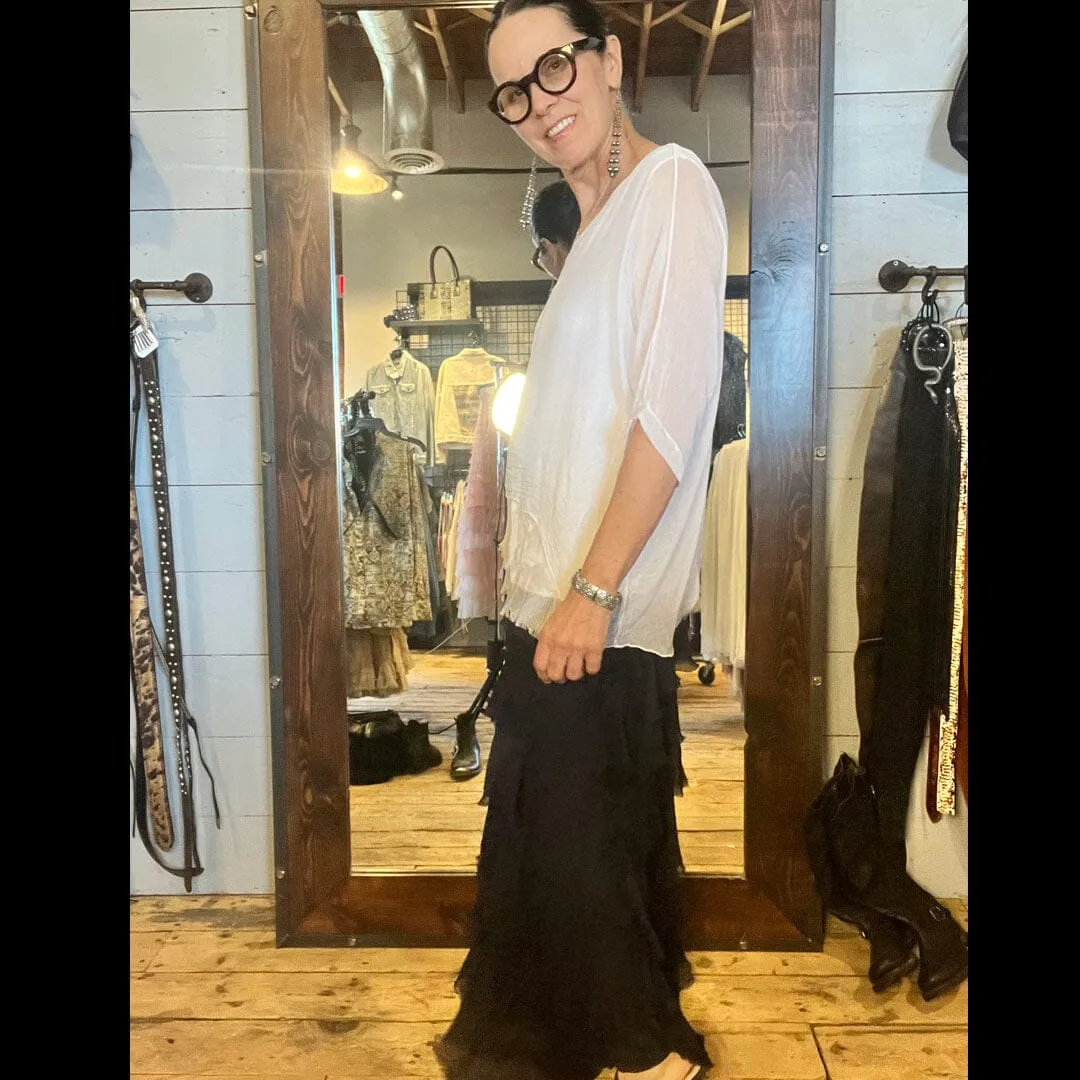 Black Tiered Silk Skirt  - KGG1-BK