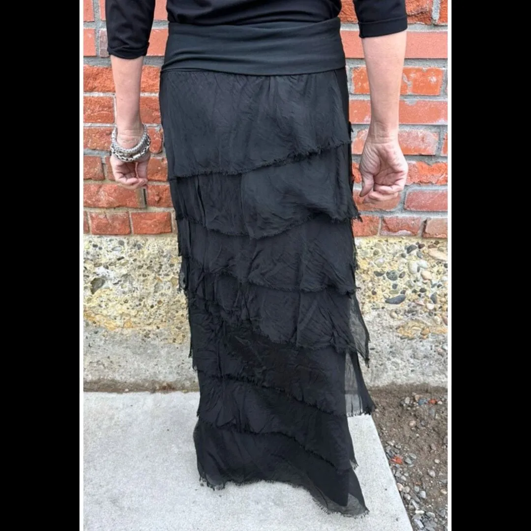 Black Tiered Silk Skirt  - KGG1-BK