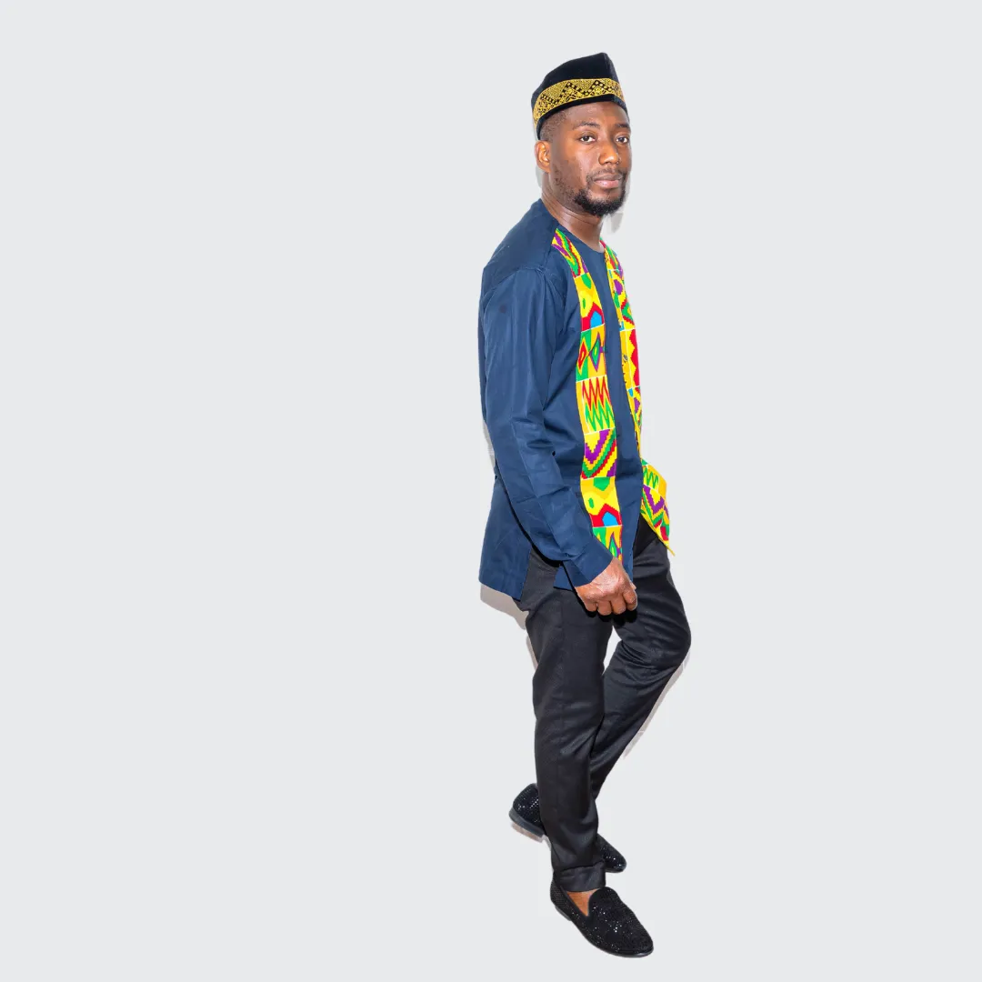 Blue Long Sleeve Button-Up Men Print Set