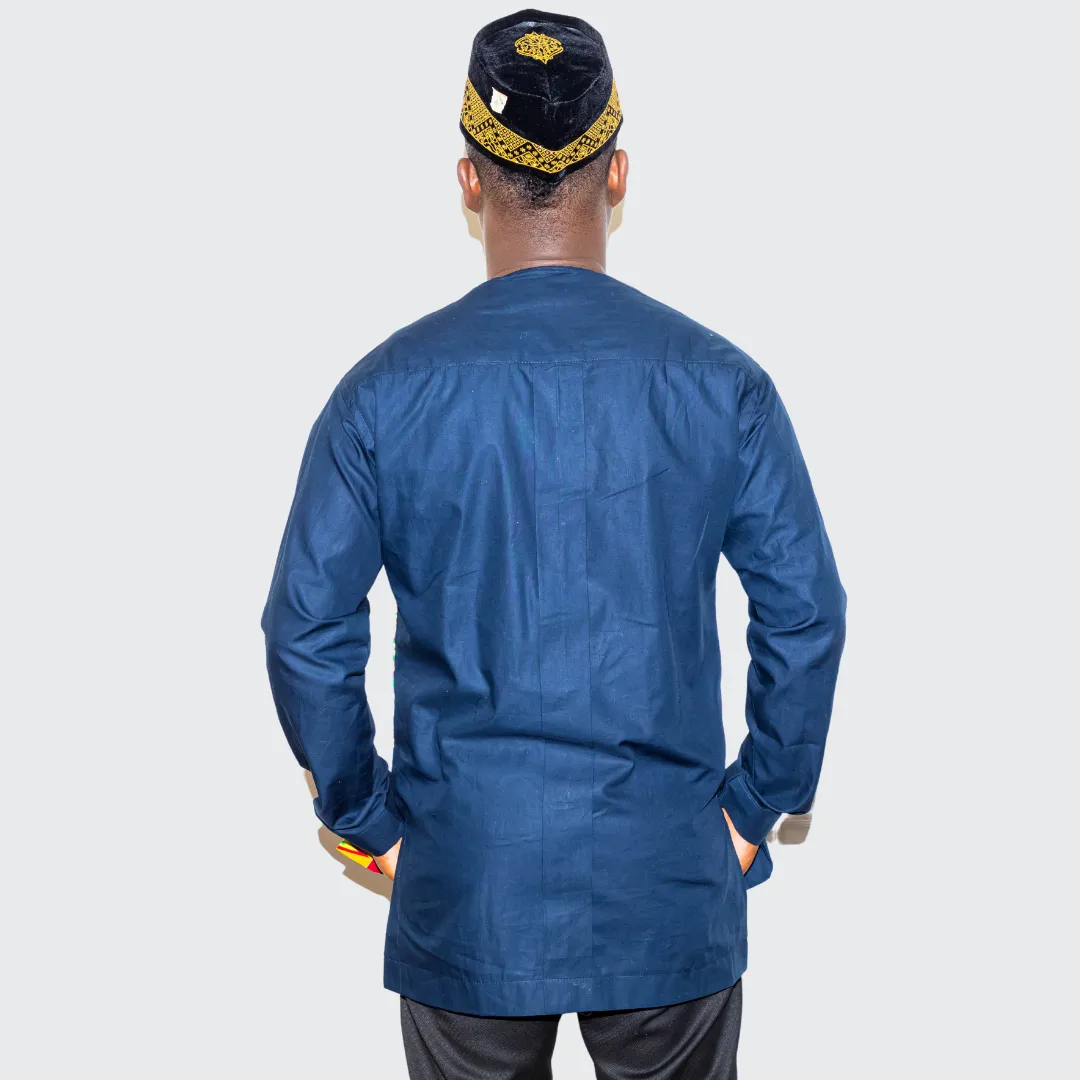 Blue Long Sleeve Button-Up Men Print Set