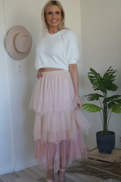 Blush Over Me Ombre Tiered Tulle Skirt