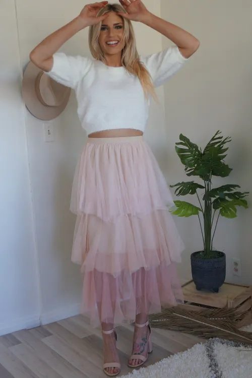 Blush Over Me Ombre Tiered Tulle Skirt