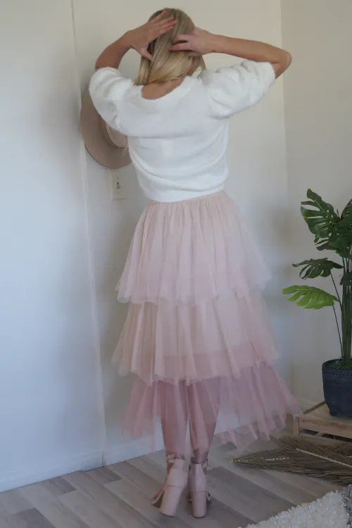 Blush Over Me Ombre Tiered Tulle Skirt