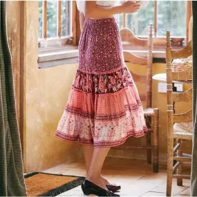 BOHEMIAN FLORAL ELASTIC SKIRT