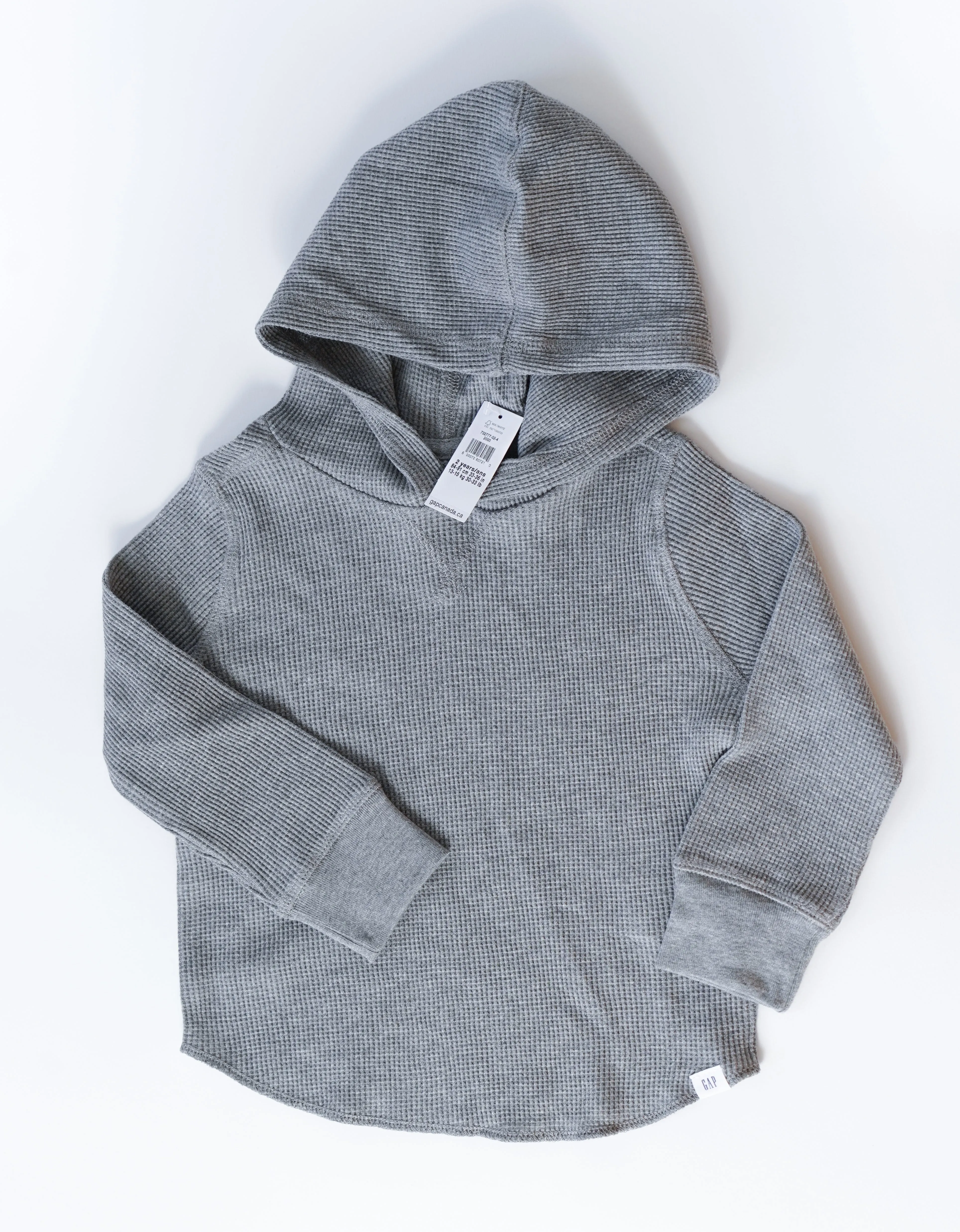 BOY SIZE 2 YEARS - Baby GAP, Waffle Knit Pullover Hoodie, Heather Grey NWT B3