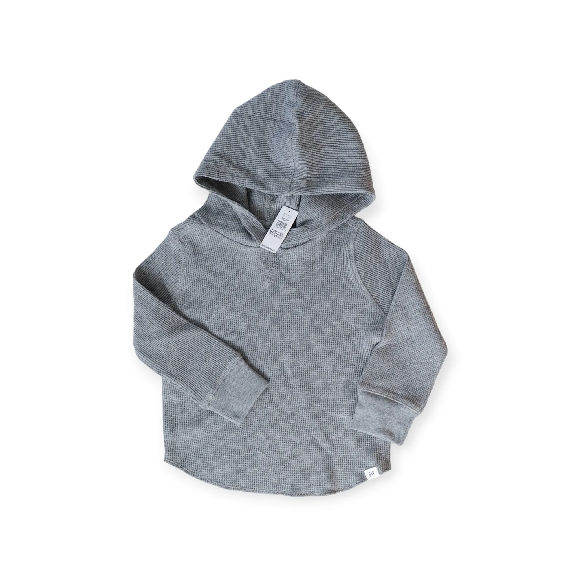 BOY SIZE 2 YEARS - Baby GAP, Waffle Knit Pullover Hoodie, Heather Grey NWT B3