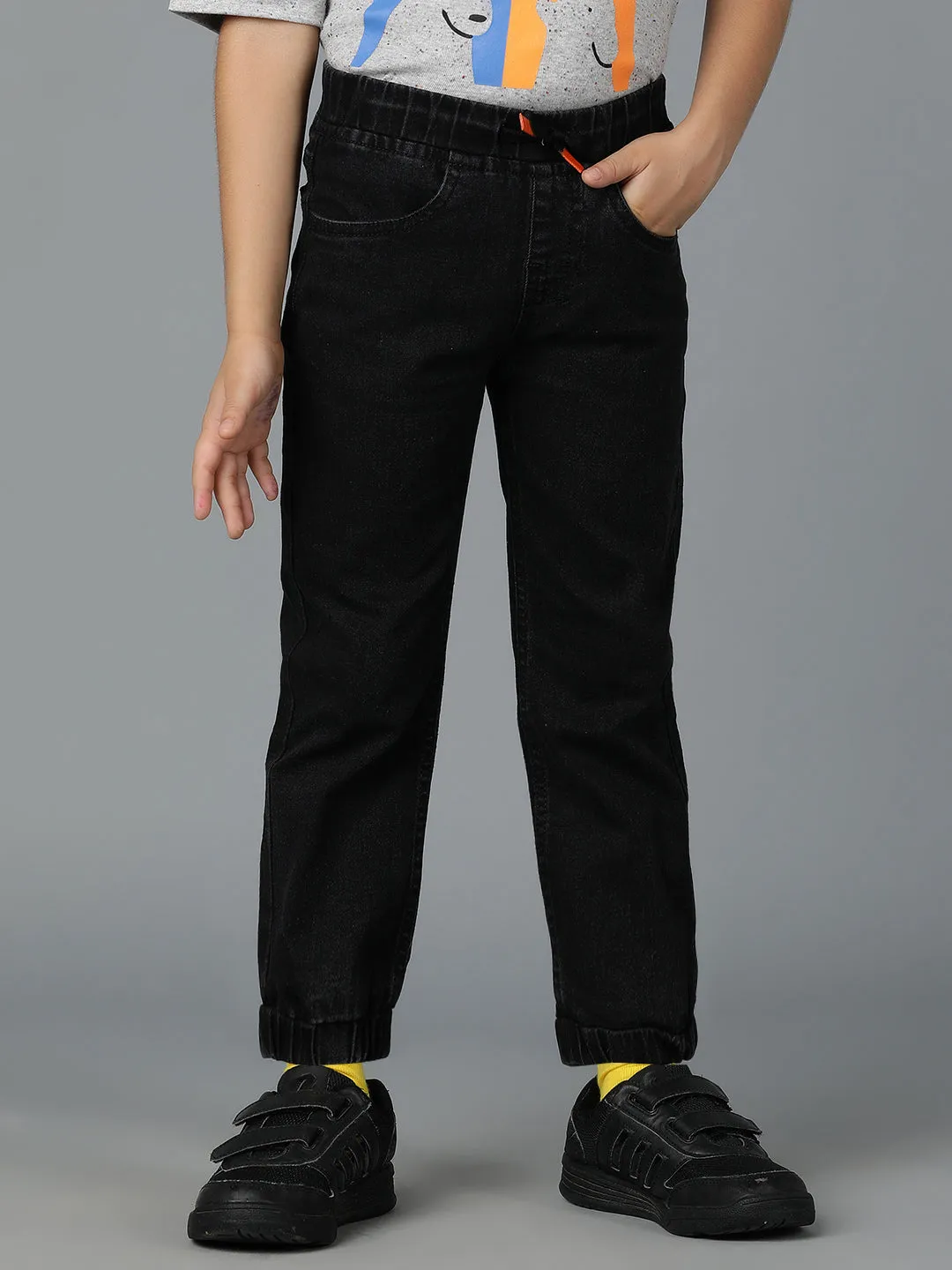 Boys Black Washed Lycra Joggers