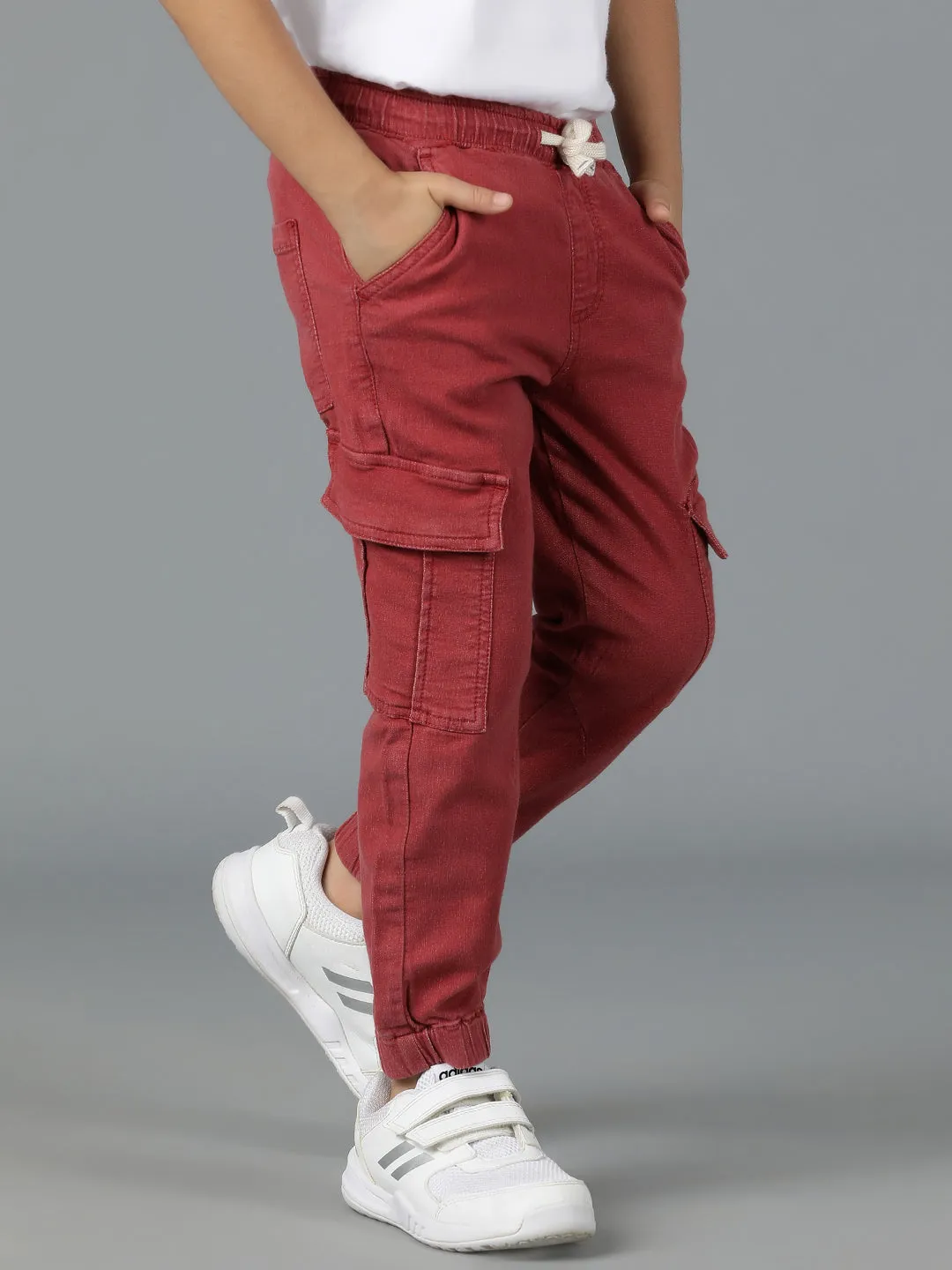 Boys Maroon Washed Lycra Joggers