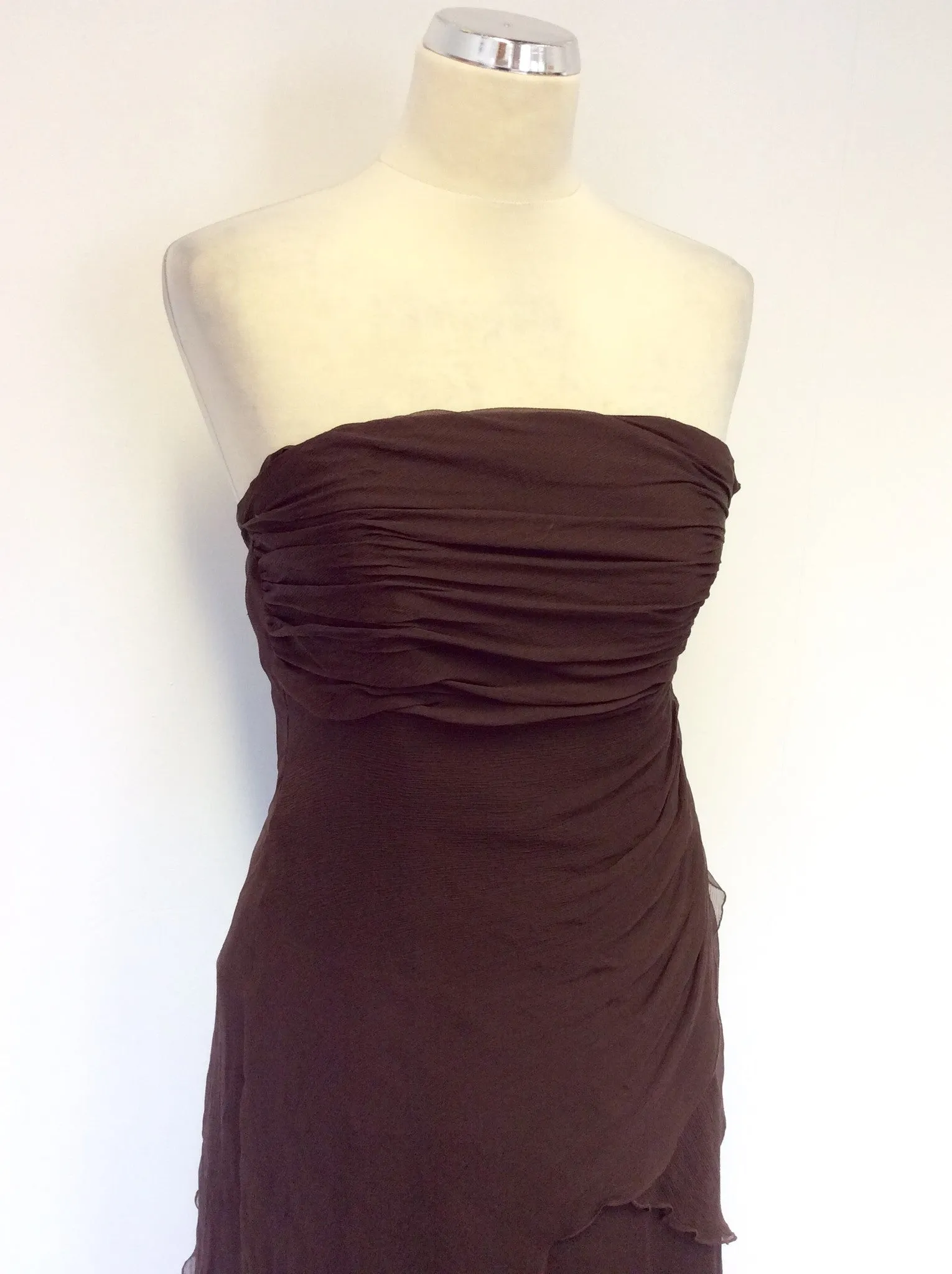 BRAND NEW COAST ISABELLA BROWN SILK STRAPLESS/ STRAPPY LONG DRESS SIZE 10