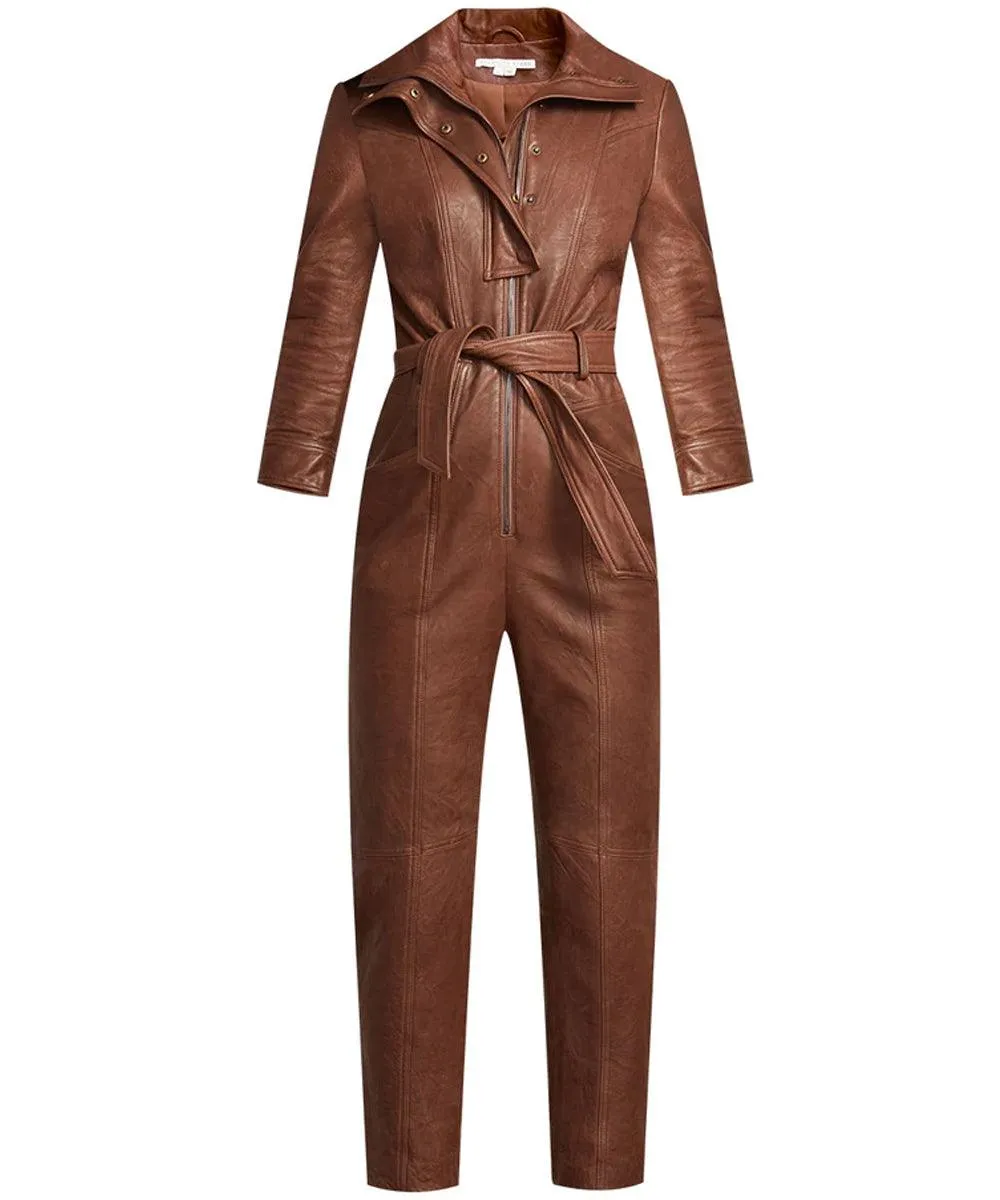 Brown Leather Jumpsuit for Women