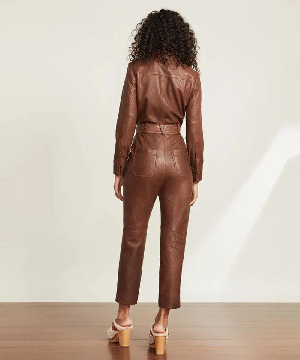 Brown Leather Jumpsuit for Women