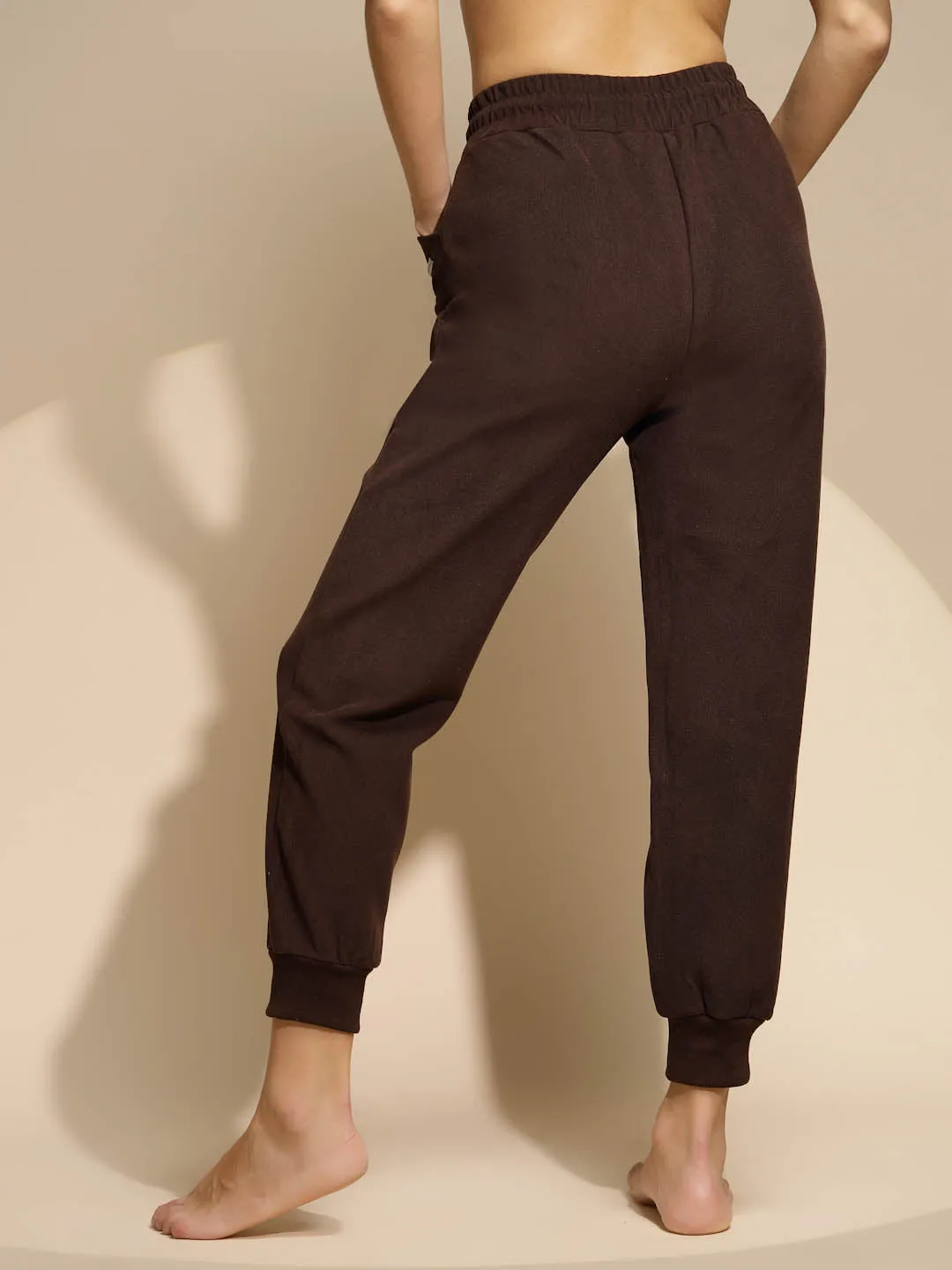 Brown Solid High Rise Jogger For Girl's & women