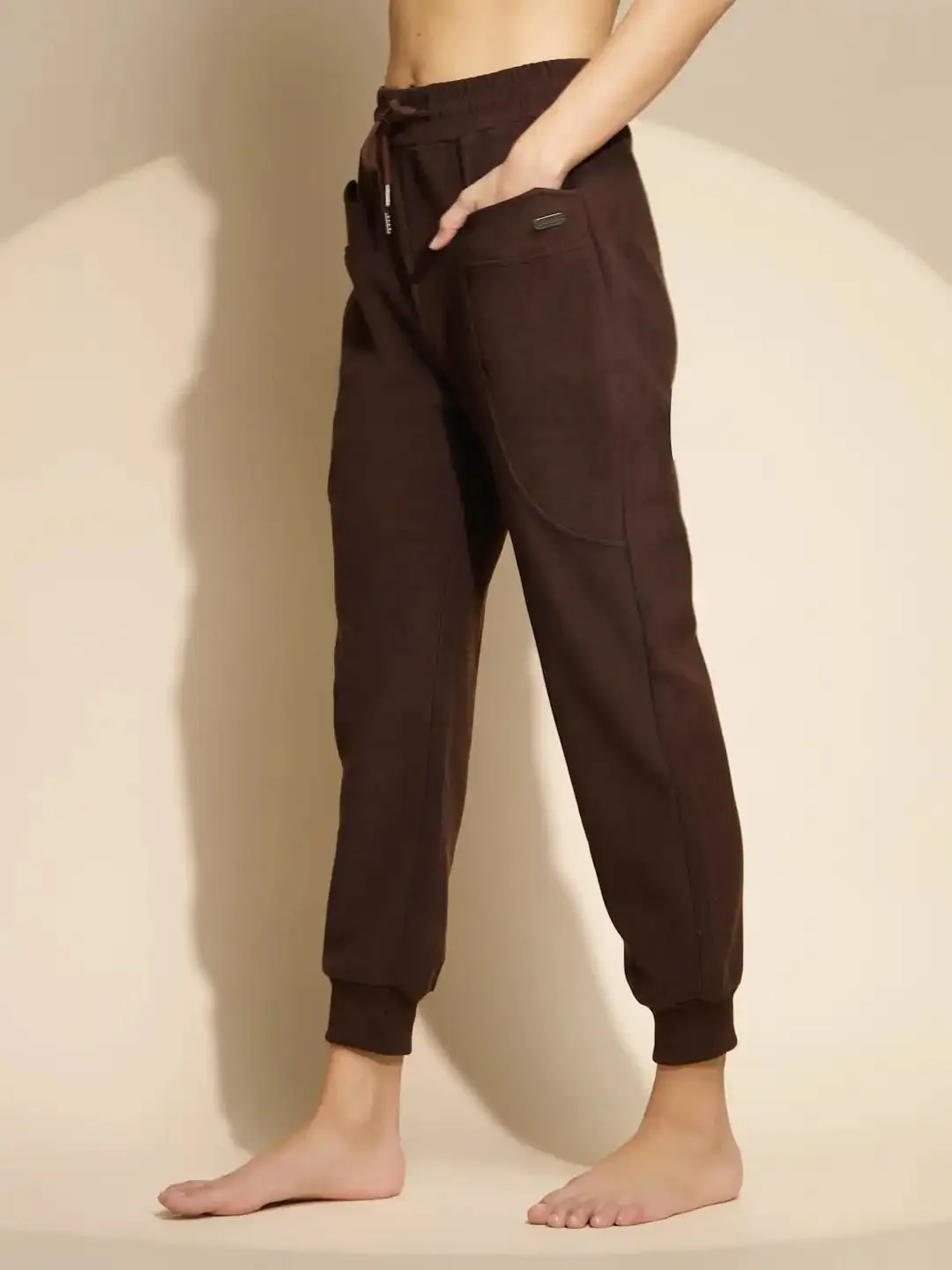 Brown Solid High Rise Jogger For Girl's & women