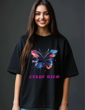 Butterfly Neon Design Premium Oversized Cotton Tshirt