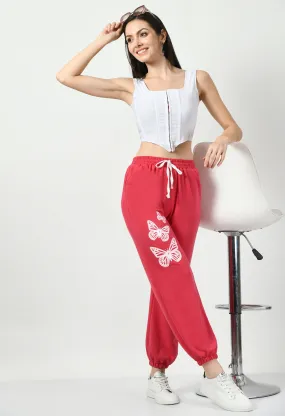 Butterfly Printed Pink Jogger