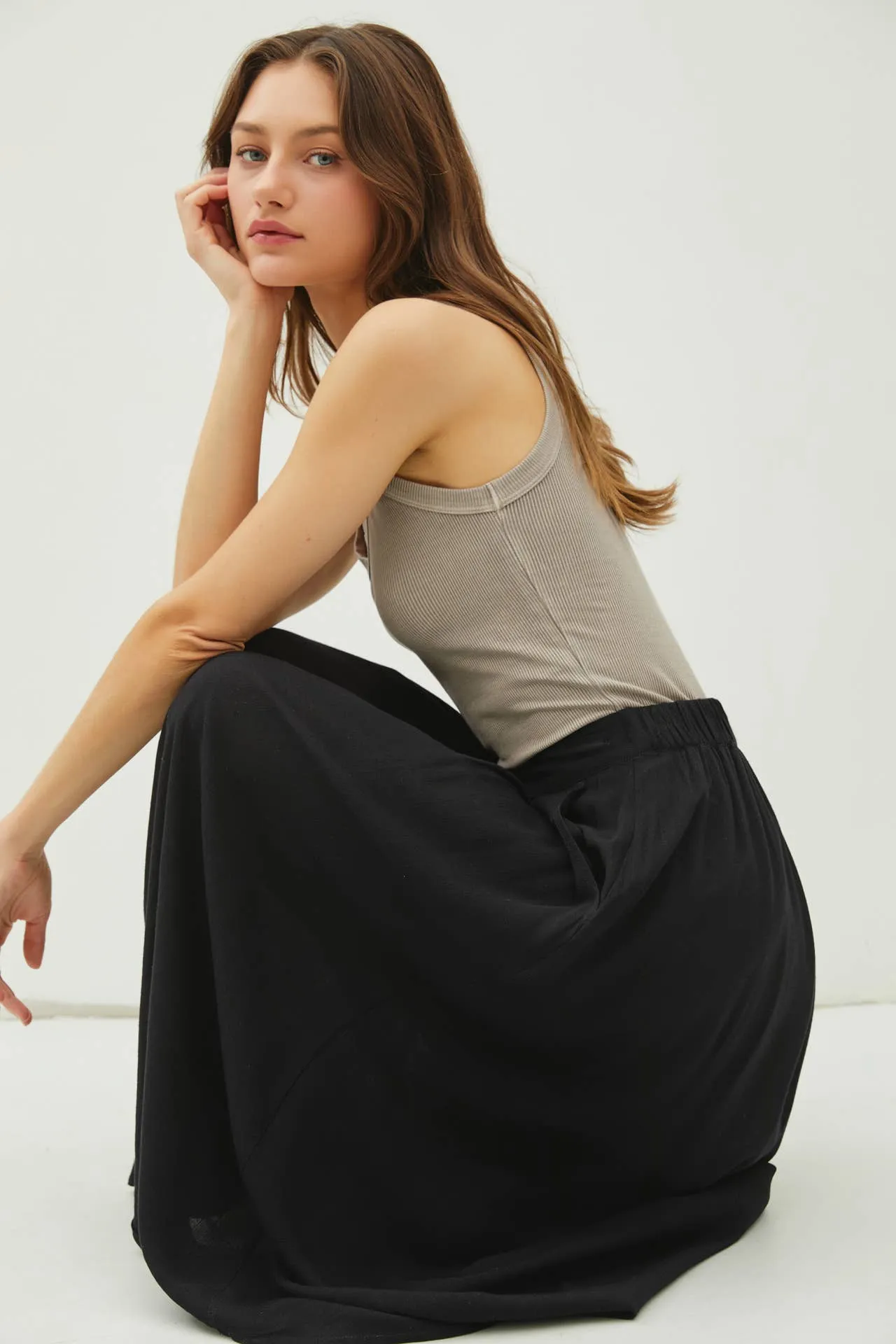 Cameron - Crinkle Pull-on Midi Skirt