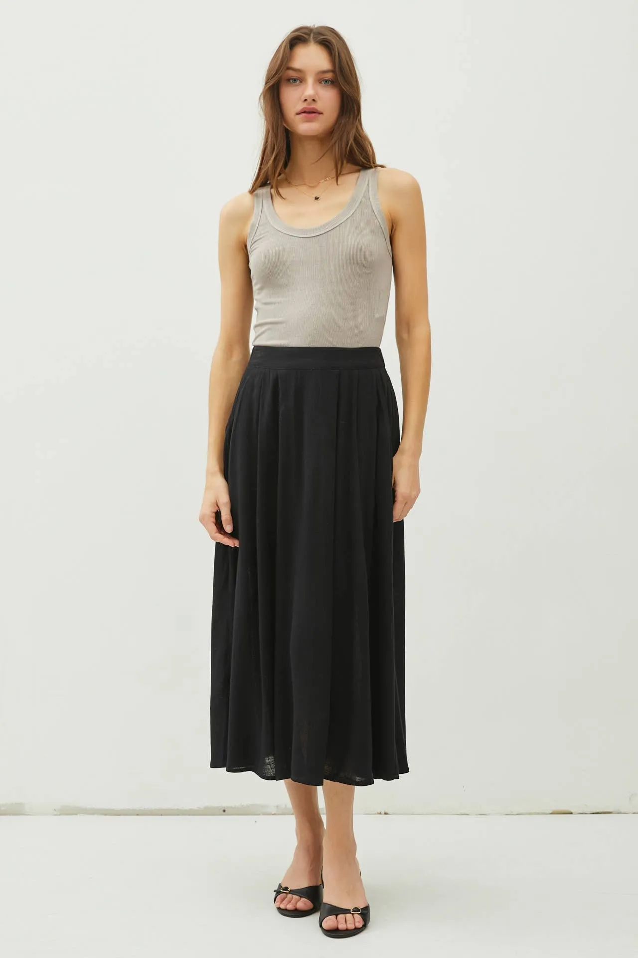 Cameron - Crinkle Pull-on Midi Skirt