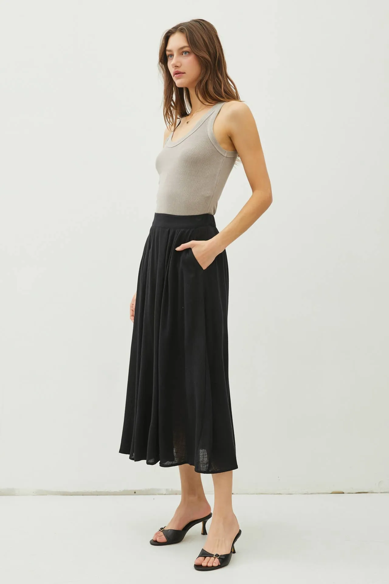 Cameron - Crinkle Pull-on Midi Skirt