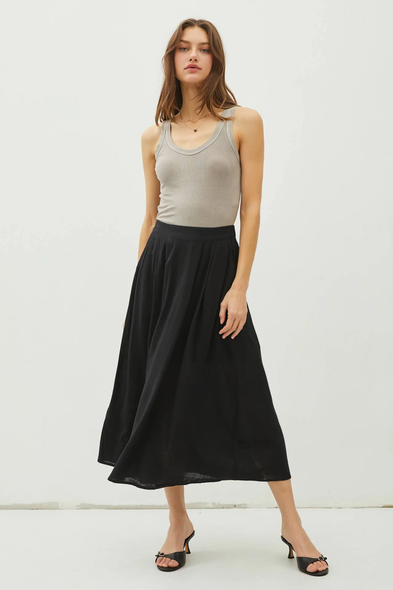 Cameron - Crinkle Pull-on Midi Skirt