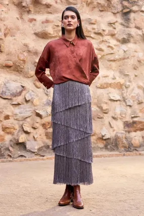 Cascading Fringe Maxi Skirt