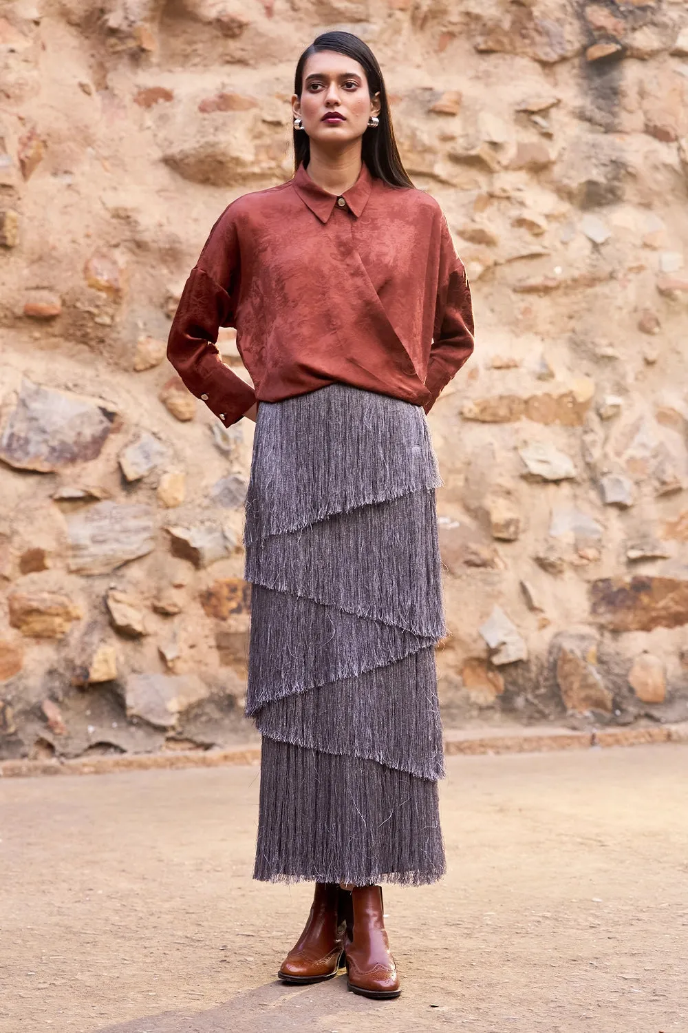 Cascading Fringe Maxi Skirt