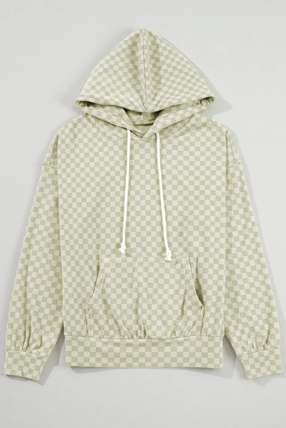 Checkered Print Kangaroo Pocket Drawstring Hoodie