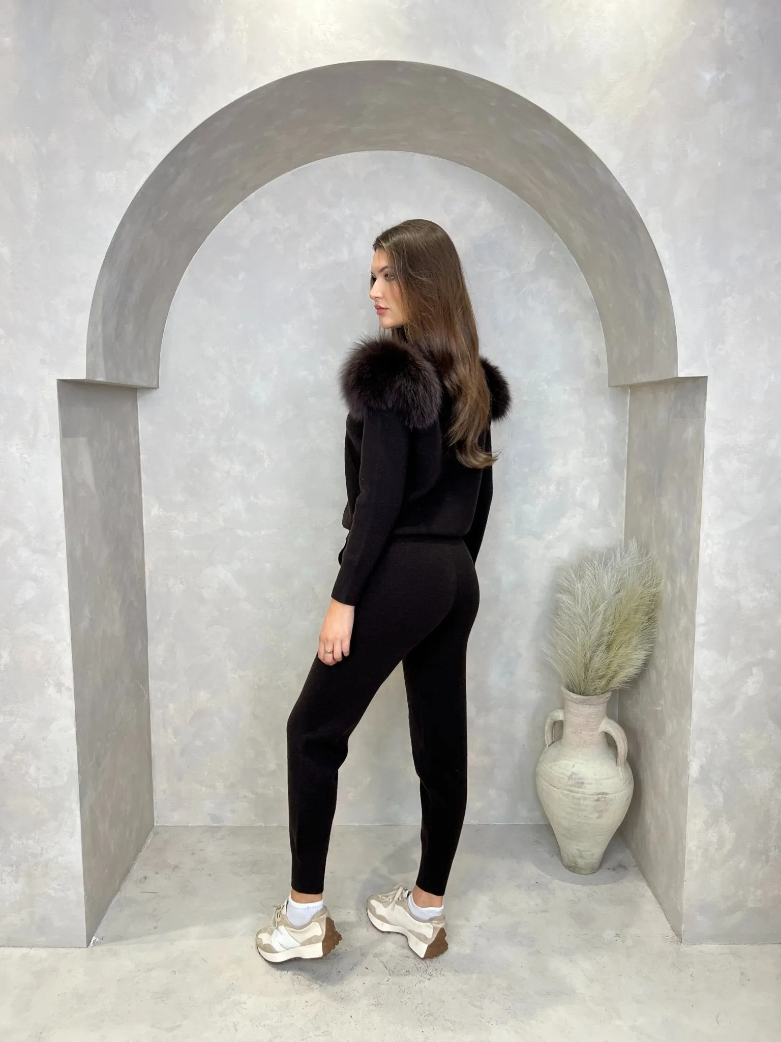 Chocolate Luxury Fur Roll Neck Jogger Tracksuit