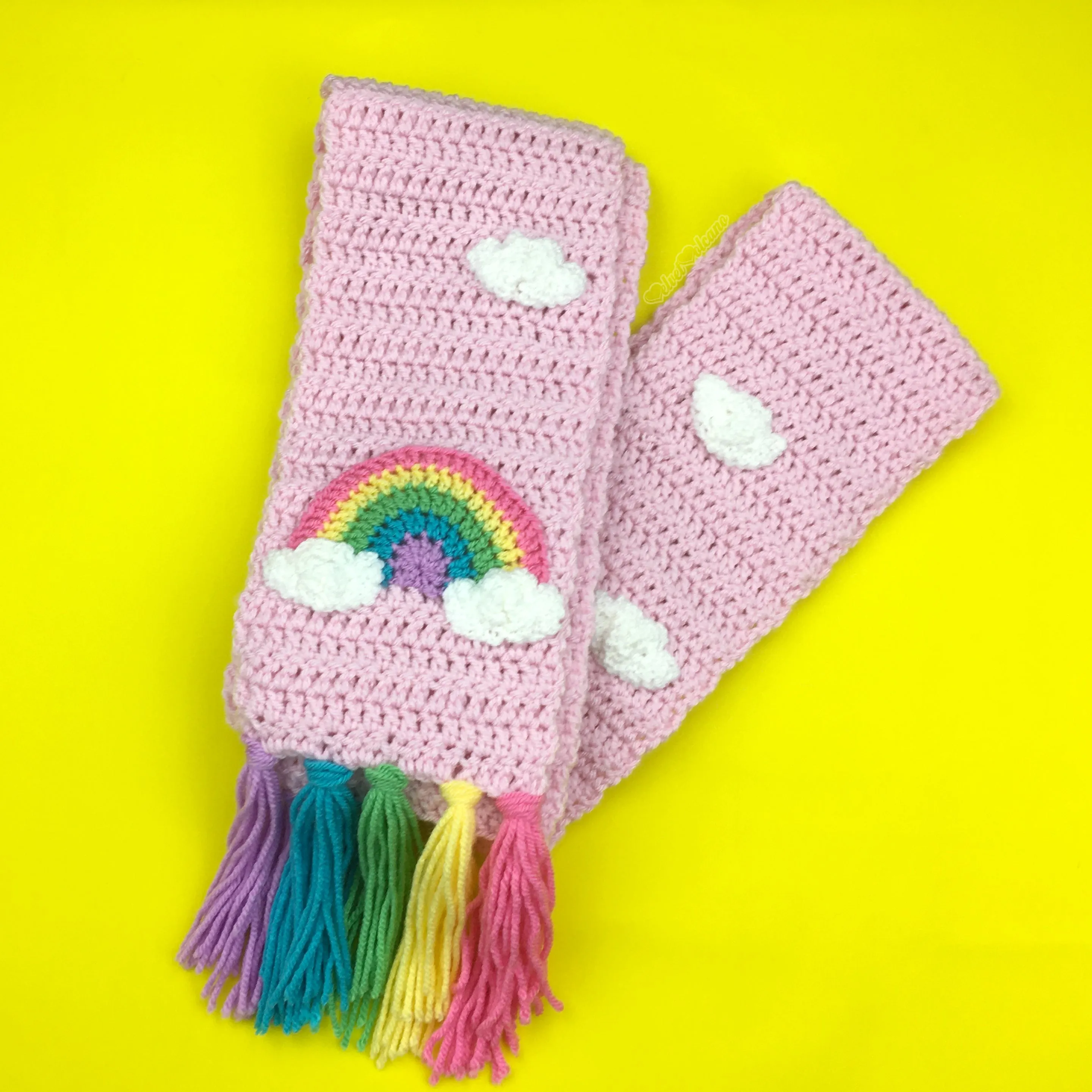 Chunky Pastel Rainbow Cloud Scarf (Baby Pink)