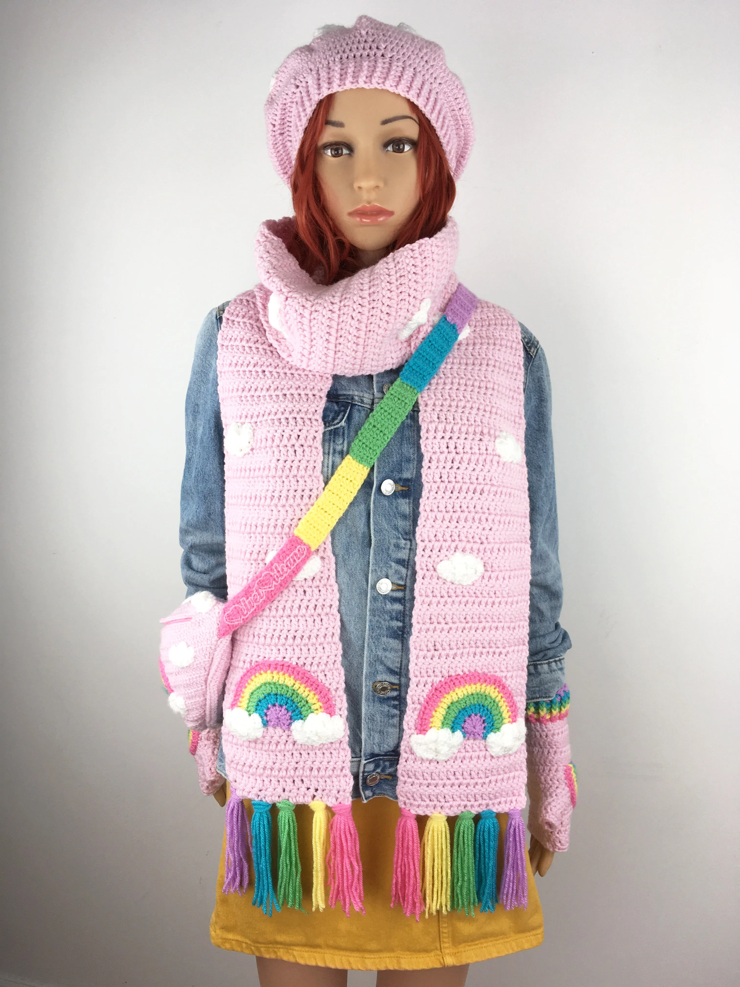 Chunky Pastel Rainbow Cloud Scarf (Baby Pink)