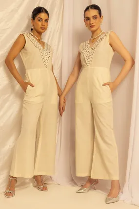 Cotton White Kantha Jumpsuit