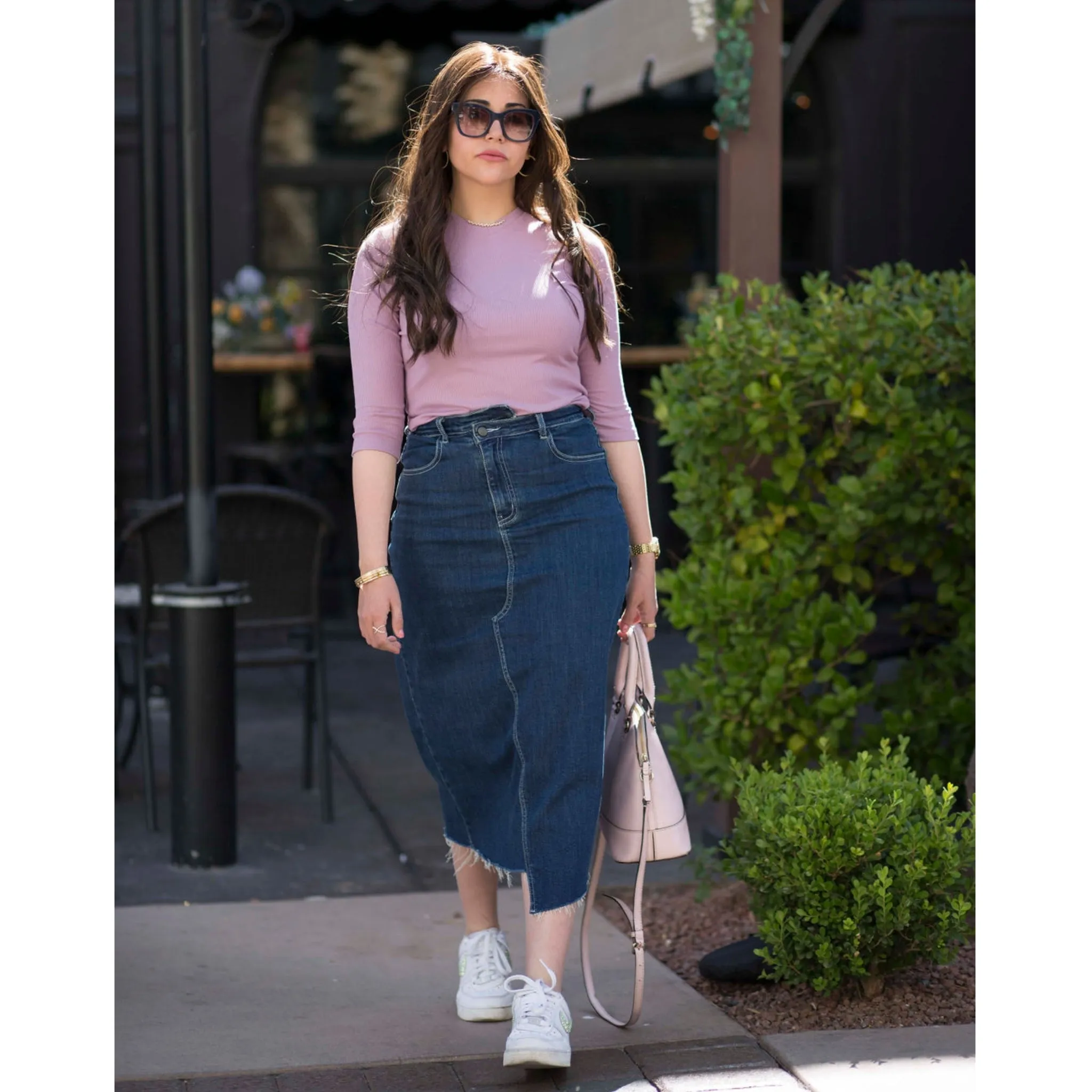 Crossover Blue Denim Midi Skirt by Adina LV