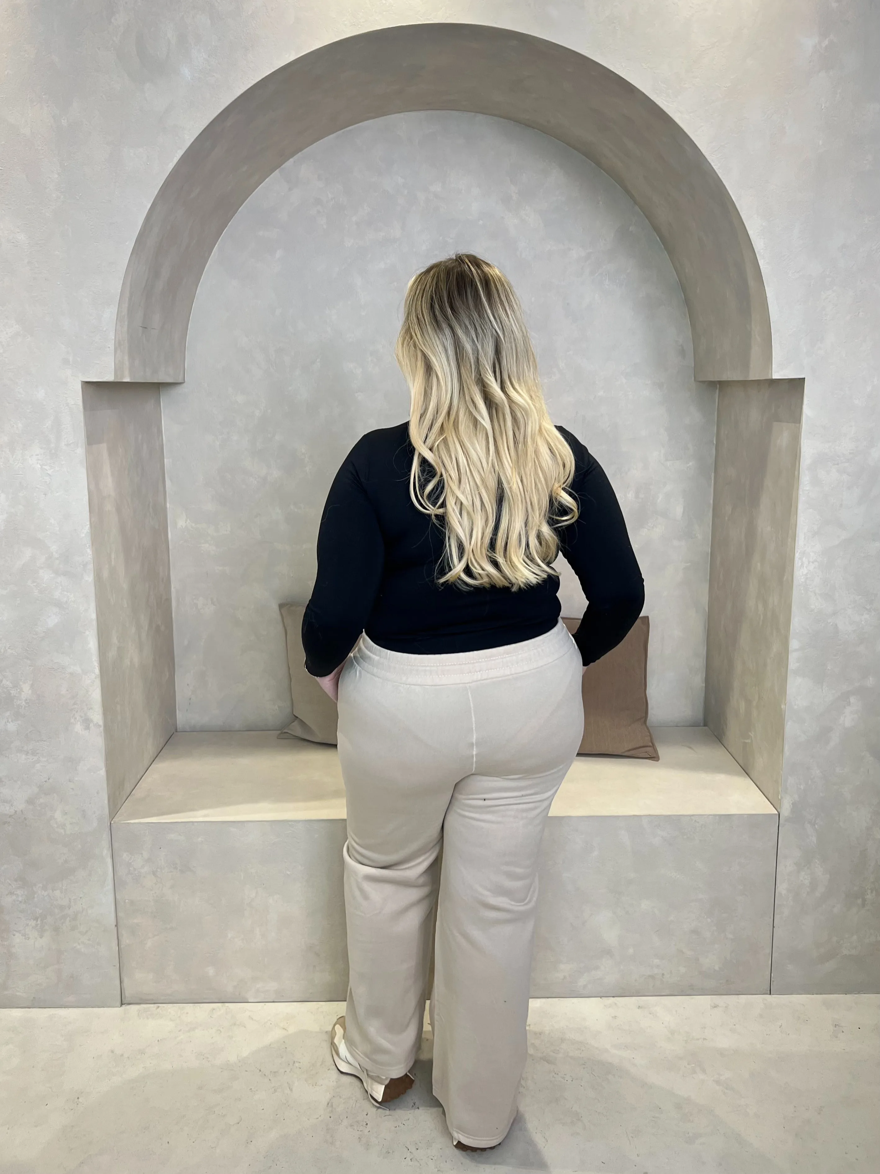Curve Beige Wide Leg Piped Jogger