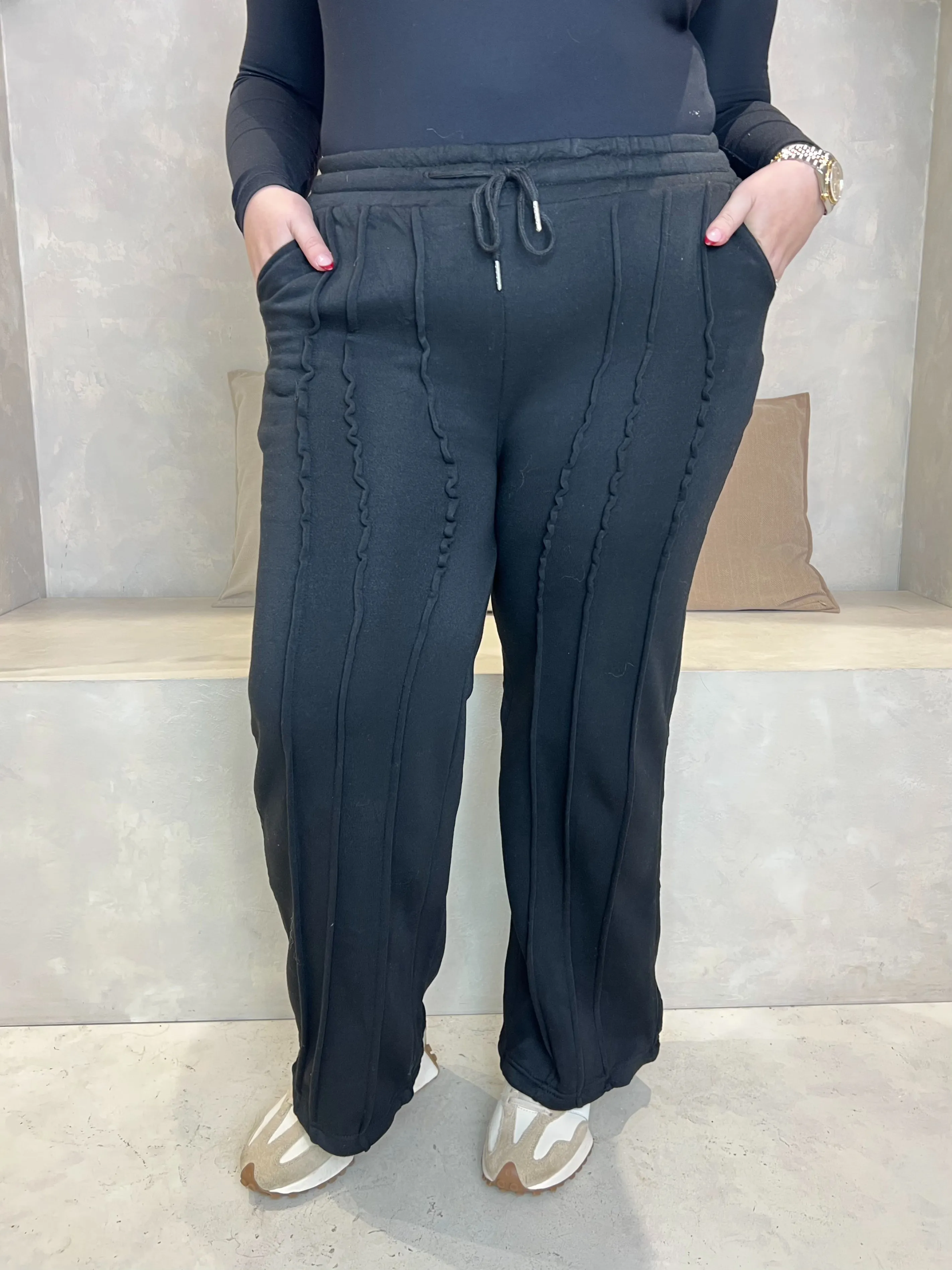 Curve Black Wide Leg Piped Jogger