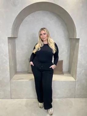 Curve Black Wide Leg Piped Jogger
