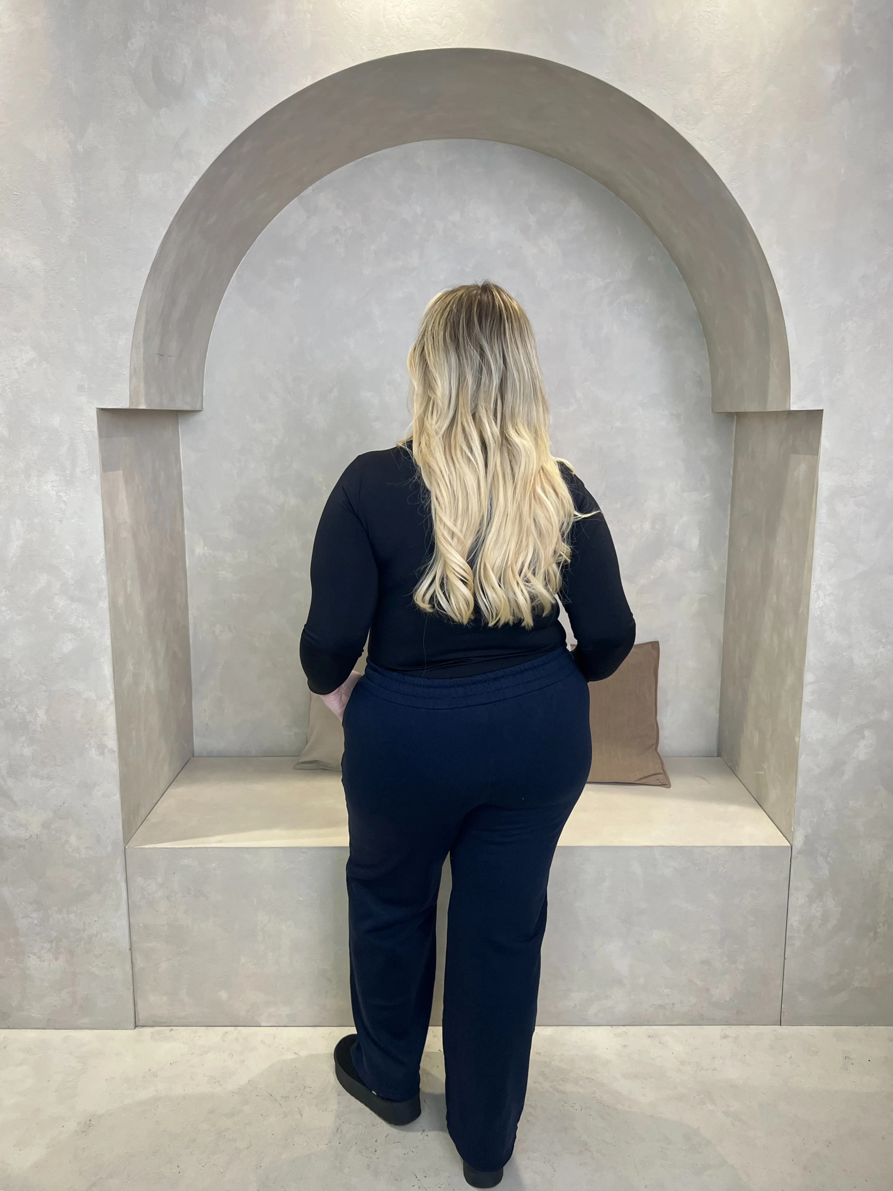 Curve Navy Wide Leg Piped Jogger