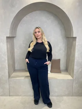 Curve Navy Wide Leg Piped Jogger