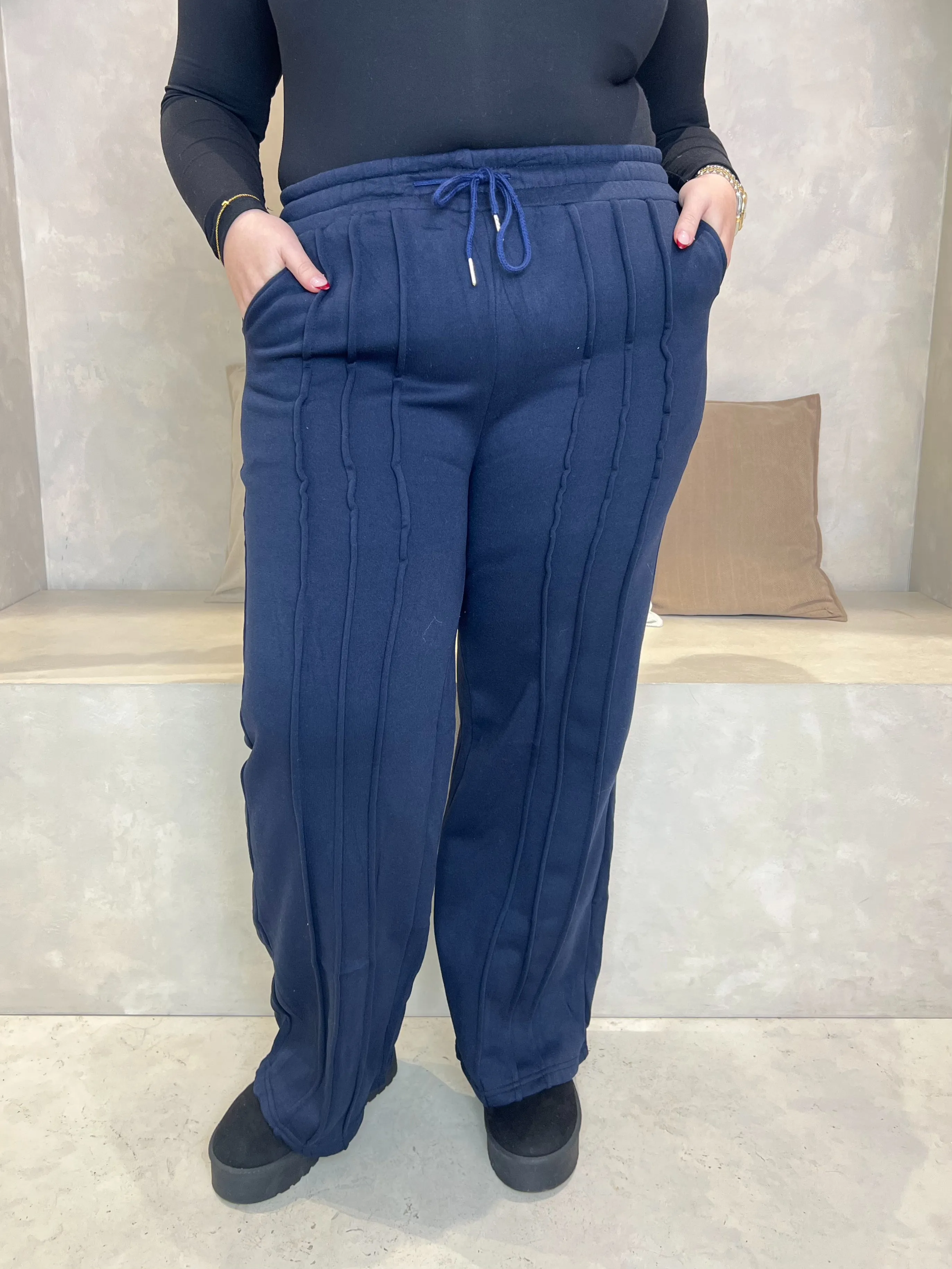 Curve Navy Wide Leg Piped Jogger