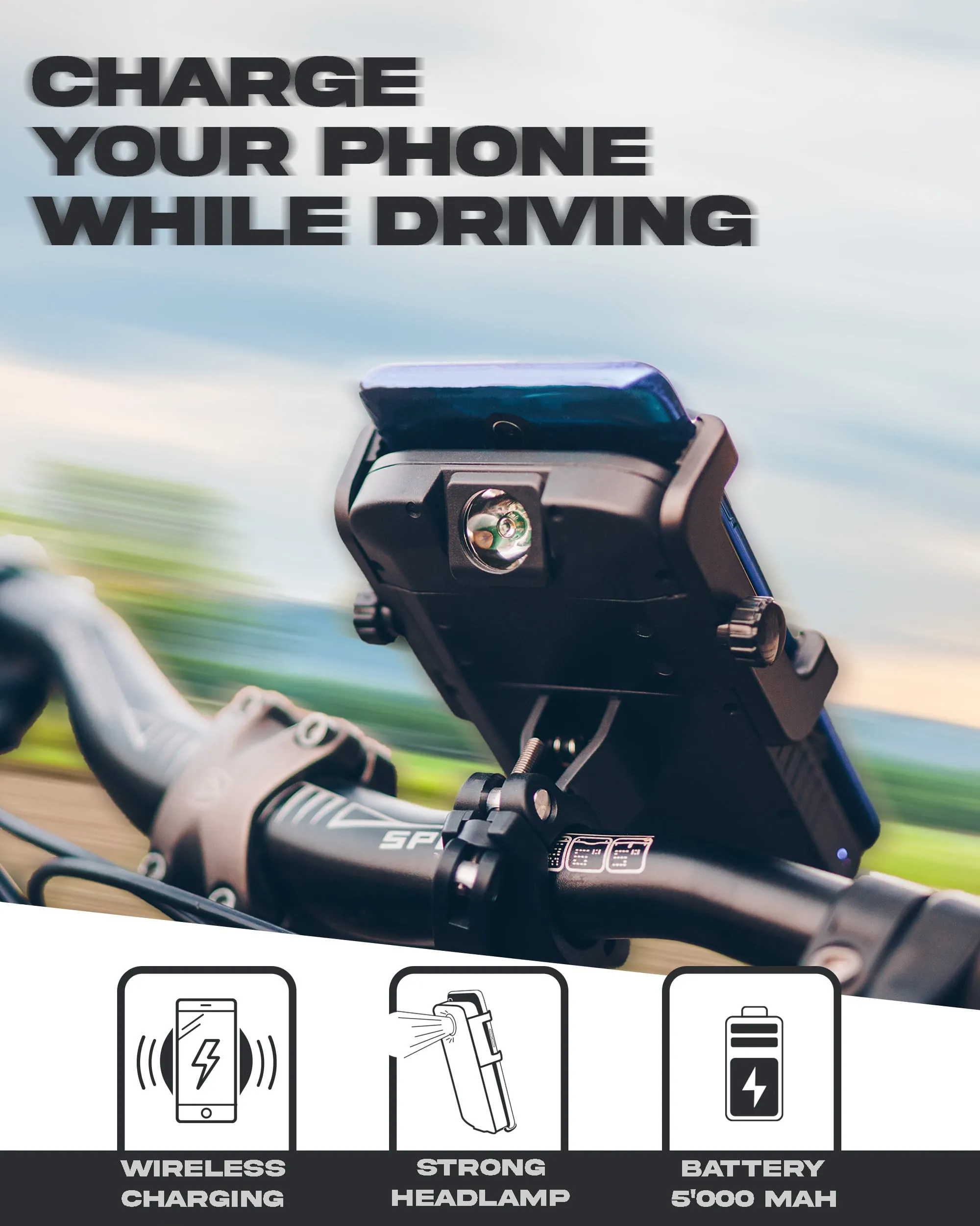 Cyclotron 5'000 mAh - Phone Mount for Bike and Motorbike