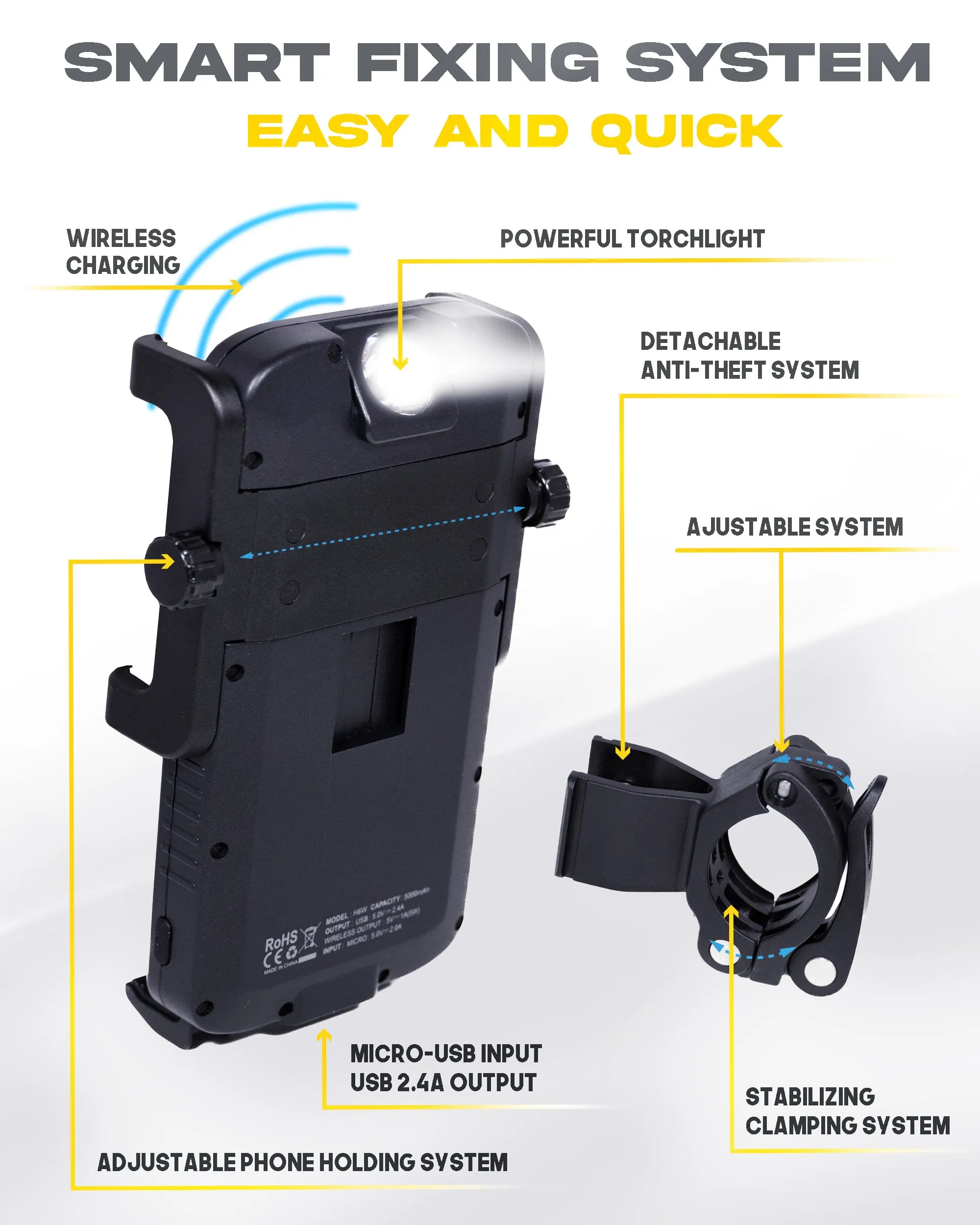 Cyclotron 5'000 mAh - Phone Mount for Bike and Motorbike