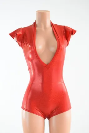 Deep Plunge Devil Red Holographic Romper