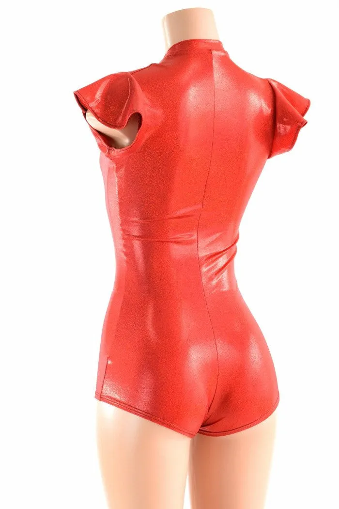 Deep Plunge Devil Red Holographic Romper